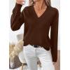 imageSHEWIN Womens Long Sleeve V Neck Sweaters Casual Loose Drop Shoulder Solid Knit Pullover Sweater TopsCoffee