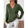 imageSHEWIN Womens Long Sleeve V Neck Sweaters Casual Loose Drop Shoulder Solid Knit Pullover Sweater TopsGreen
