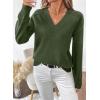imageSHEWIN Womens Long Sleeve V Neck Sweaters Casual Loose Drop Shoulder Solid Knit Pullover Sweater TopsGreen