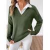 imageSHEWIN Womens Long Sleeve V Neck Sweaters Casual Loose Drop Shoulder Solid Knit Pullover Sweater TopsGreen