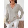 imageSHEWIN Womens Long Sleeve V Neck Sweaters Casual Loose Drop Shoulder Solid Knit Pullover Sweater TopsParchment