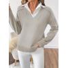 imageSHEWIN Womens Long Sleeve V Neck Sweaters Casual Loose Drop Shoulder Solid Knit Pullover Sweater TopsParchment