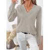 imageSHEWIN Womens Long Sleeve V Neck Sweaters Casual Loose Drop Shoulder Solid Knit Pullover Sweater TopsParchment