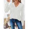 imageSHEWIN Womens Long Sleeve V Neck Sweaters Casual Loose Drop Shoulder Solid Knit Pullover Sweater TopsWhite