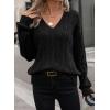 imageSHEWIN Womens Sweaters Casual V Neck Long Sleeve Cable Knit Crochet Sweater Fall Outfits for Women 2025Black