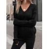 imageSHEWIN Womens Sweaters Casual V Neck Long Sleeve Cable Knit Crochet Sweater Fall Outfits for Women 2025Black