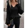 imageSHEWIN Womens Sweaters Casual V Neck Long Sleeve Cable Knit Crochet Sweater Fall Outfits for Women 2025Black