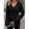 imageSHEWIN Womens Sweaters Casual V Neck Long Sleeve Cable Knit Crochet Sweater Fall Outfits for Women 2025Black