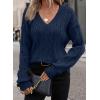imageSHEWIN Womens Sweaters Casual V Neck Long Sleeve Cable Knit Crochet Sweater Fall Outfits for Women 2025Blue