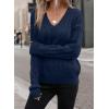 imageSHEWIN Womens Sweaters Casual V Neck Long Sleeve Cable Knit Crochet Sweater Fall Outfits for Women 2025Blue