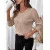 imageSHEWIN Womens Sweaters Casual V Neck Long Sleeve Cable Knit Crochet Sweater Fall Outfits for Women 2025Khaki