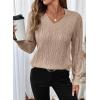 imageSHEWIN Womens Sweaters Casual V Neck Long Sleeve Cable Knit Crochet Sweater Fall Outfits for Women 2025Khaki