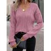 imageSHEWIN Womens Sweaters Casual V Neck Long Sleeve Cable Knit Crochet Sweater Fall Outfits for Women 2025Pink