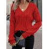 imageSHEWIN Womens Sweaters Casual V Neck Long Sleeve Cable Knit Crochet Sweater Fall Outfits for Women 2025Red
