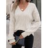 imageSHEWIN Womens Sweaters Casual V Neck Long Sleeve Cable Knit Crochet Sweater Fall Outfits for Women 2025White