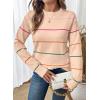 imageSHEWIN Womens Sweaters Crew Neck Knit Long Sleeve Striped Sweater Fall Outfits for Women 2025Apricot Pink