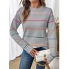 imageSHEWIN Womens Sweaters Crew Neck Knit Long Sleeve Striped Sweater Fall Outfits for Women 2025Gray