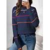 imageSHEWIN Womens Sweaters Crew Neck Knit Long Sleeve Striped Sweater Fall Outfits for Women 2025Navy Blue