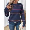 imageSHEWIN Womens Sweaters Crew Neck Knit Long Sleeve Striped Sweater Fall Outfits for Women 2025Navy Blue