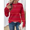 imageSHEWIN Womens Sweaters Crew Neck Knit Long Sleeve Striped Sweater Fall Outfits for Women 2025Racing Red