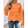 imageSHEWIN Womens Sweaters Crew Neck Knit Long Sleeve Striped Sweater Fall Outfits for Women 2025Russet Orange