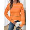 imageSHEWIN Womens Sweaters Crew Neck Knit Long Sleeve Striped Sweater Fall Outfits for Women 2025Russet Orange