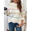 imageSHEWIN Womens Sweaters Crew Neck Knit Long Sleeve Striped Sweater Fall Outfits for Women 2025White