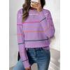 imageSHEWIN Womens Sweaters Crew Neck Knit Long Sleeve Striped Sweater Fall Outfits for Women 2025Wisteria