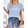 imageSHEWIN Womens Sweaters Crew Neck Short Sleeve Shirts Summer Tops Knit Hollow Out T Shirts Sweater BlousesMyosotis