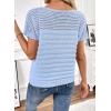 imageSHEWIN Womens Sweaters Crew Neck Short Sleeve Shirts Summer Tops Knit Hollow Out T Shirts Sweater BlousesMyosotis