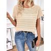 imageSHEWIN Womens Sweaters Crew Neck Short Sleeve Shirts Summer Tops Knit Hollow Out T Shirts Sweater BlousesOatmeal