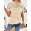 imageSHEWIN Womens Sweaters Crew Neck Short Sleeve Shirts Summer Tops Knit Hollow Out T Shirts Sweater BlousesOatmeal
