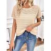 imageSHEWIN Womens Sweaters Crew Neck Short Sleeve Shirts Summer Tops Knit Hollow Out T Shirts Sweater BlousesOatmeal