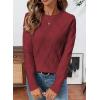 imageSHEWIN Womens Sweaters Crewneck Cable Knit Sweater Long Sleeve Fall Tops for Women 2025Red Dahlia