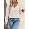 imageSHEWIN Womens Sweaters V Neck Long Sleeve Shirts Knit Hollow Out Crochet Sweater Fall Outfits for Women 2025Beige