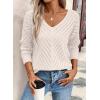 imageSHEWIN Womens Sweaters V Neck Long Sleeve Shirts Knit Hollow Out Crochet Sweater Fall Outfits for Women 2025Beige
