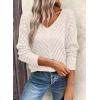 imageSHEWIN Womens Sweaters V Neck Long Sleeve Shirts Knit Hollow Out Crochet Sweater Fall Outfits for Women 2025Beige