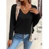 imageSHEWIN Womens Sweaters V Neck Long Sleeve Shirts Knit Hollow Out Crochet Sweater Fall Outfits for Women 2025Black