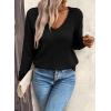 imageSHEWIN Womens Sweaters V Neck Long Sleeve Shirts Knit Hollow Out Crochet Sweater Fall Outfits for Women 2025Black