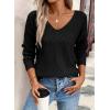imageSHEWIN Womens Sweaters V Neck Long Sleeve Shirts Knit Hollow Out Crochet Sweater Fall Outfits for Women 2025Black