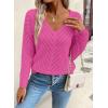 imageSHEWIN Womens Sweaters V Neck Long Sleeve Shirts Knit Hollow Out Crochet Sweater Fall Outfits for Women 2025Bright Pink
