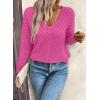 imageSHEWIN Womens Sweaters V Neck Long Sleeve Shirts Knit Hollow Out Crochet Sweater Fall Outfits for Women 2025Bright Pink