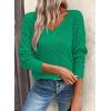 imageSHEWIN Womens Sweaters V Neck Long Sleeve Shirts Knit Hollow Out Crochet Sweater Fall Outfits for Women 2025Dark Green