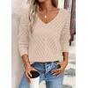 imageSHEWIN Womens Sweaters V Neck Long Sleeve Shirts Knit Hollow Out Crochet Sweater Fall Outfits for Women 2025Oatmeal