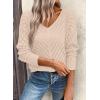 imageSHEWIN Womens Sweaters V Neck Long Sleeve Shirts Knit Hollow Out Crochet Sweater Fall Outfits for Women 2025Oatmeal