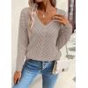 imageSHEWIN Womens Sweaters V Neck Long Sleeve Shirts Knit Hollow Out Crochet Sweater Fall Outfits for Women 2025Smoke Gray