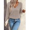 imageSHEWIN Womens Sweaters V Neck Long Sleeve Shirts Knit Hollow Out Crochet Sweater Fall Outfits for Women 2025Smoke Gray