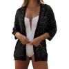 imageSHEWIN Summer Cardigan Sweaters for Women Lightweight 34 Sleeve Open Front Cropped Crochet Beach Cover UpsB Black