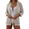 imageSHEWIN Summer Cardigan Sweaters for Women Lightweight 34 Sleeve Open Front Cropped Crochet Beach Cover UpsB Light Grey