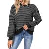 imageSHEWIN Womens Long Sleeve Crewneck Sweaters Casual Knit Striped Side Split Pullover Sweater TopsBlack
